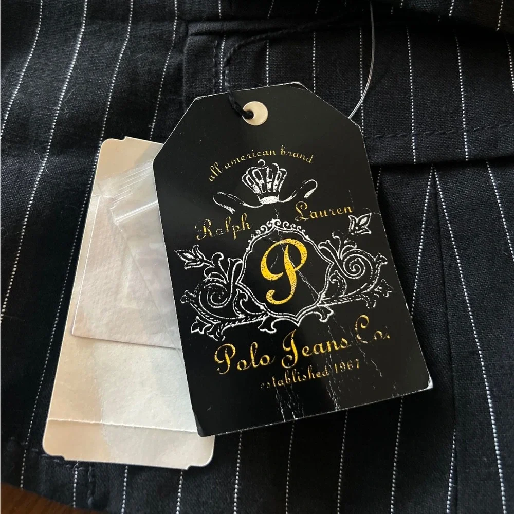 NWT Polo Jeans Co‎ Ralph Lauren Pinstripe Linen Blazer Black White Cropped Large